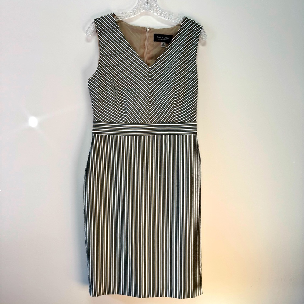 NWT Evan Picone Black Label Textured Striped Sleeveless V-Neck Sheath‎ Dress 8